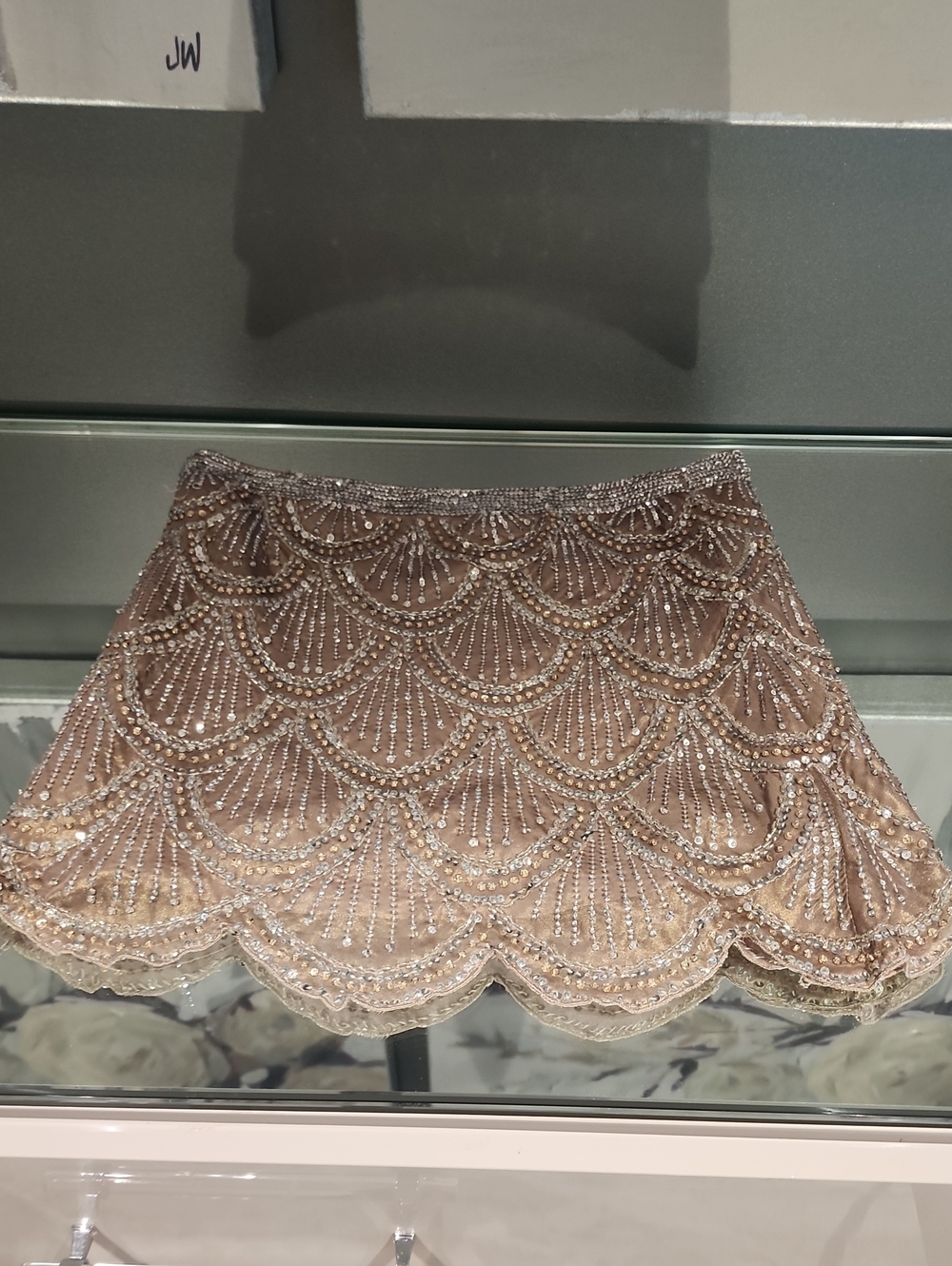 Beaded Scallop Hem Mini Skirt in Blush